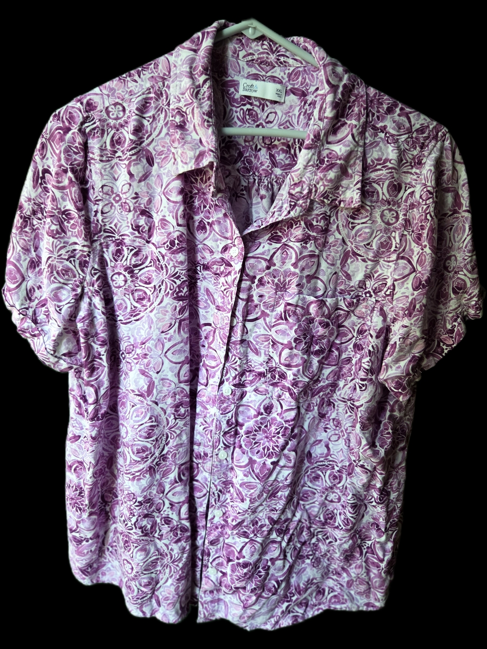 Croft & Barrow Womens Pink and White Floral Short-Sleeve Button-Up Blouse
